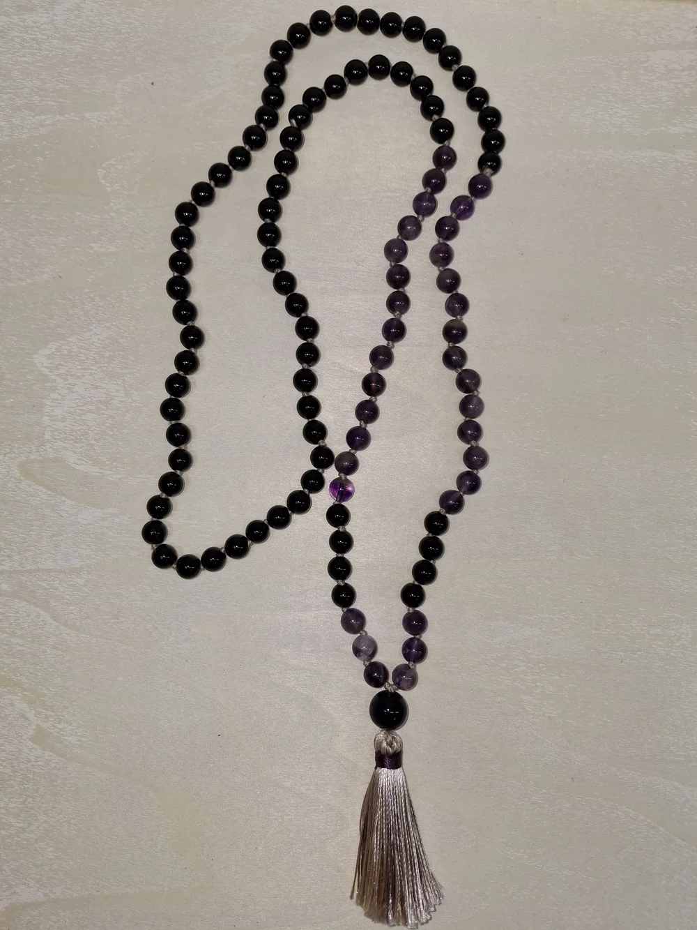 Beaded Long Strand Purple and Black Tassel Necklace
